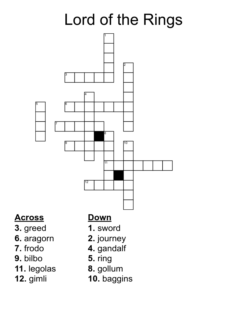 Lord Of The Rings Crossword WordMint