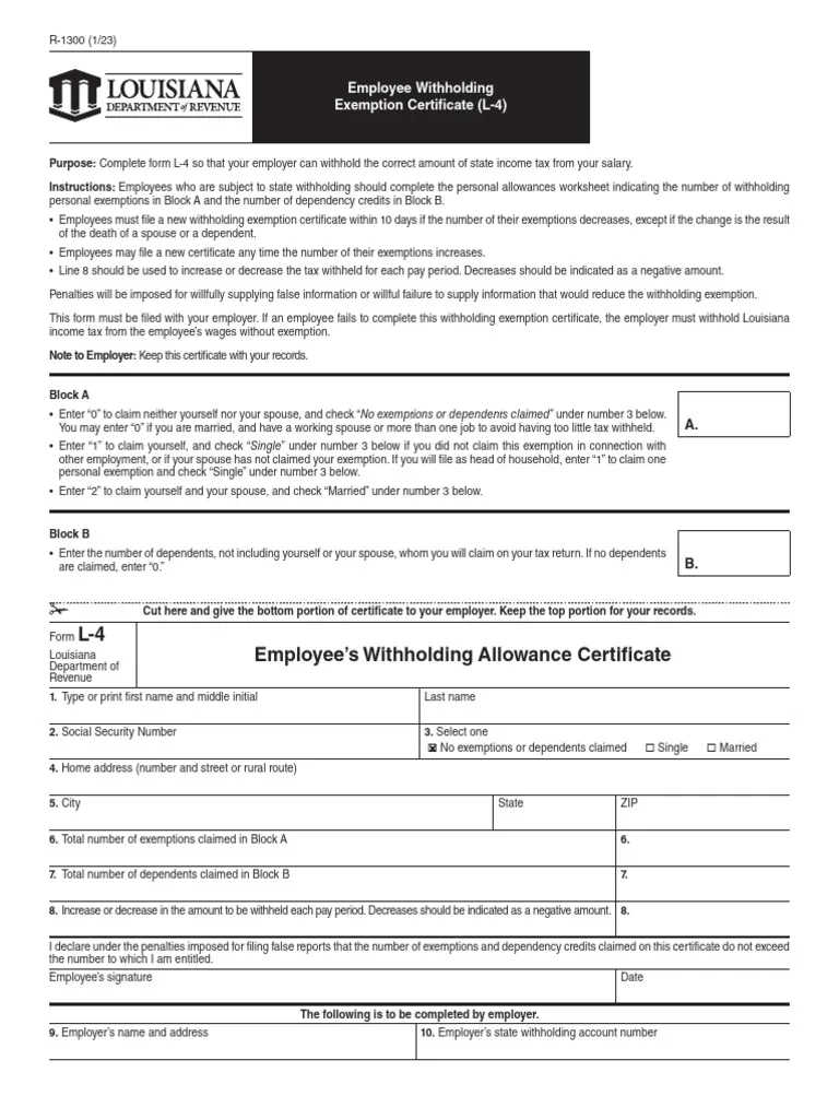 Louisiana Tax Form L 4 PDF Tax Exemption United States Law