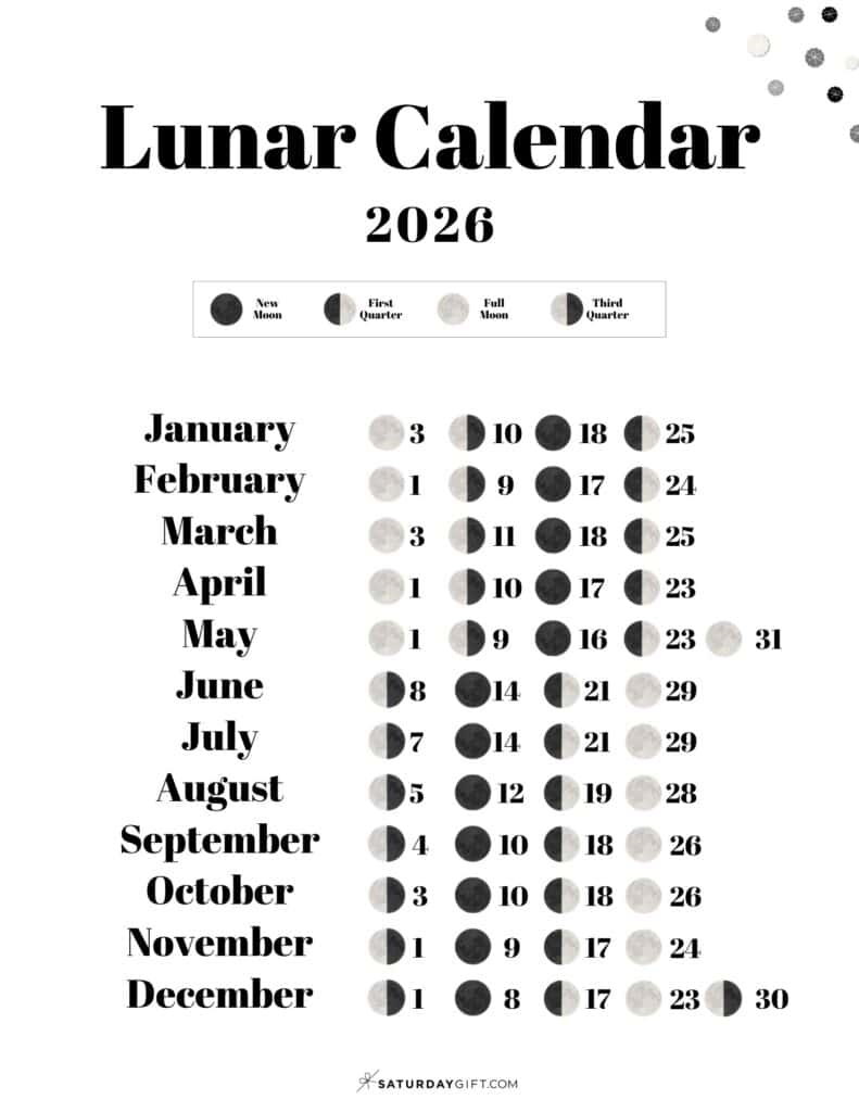 2026 Moon Calendar Printable