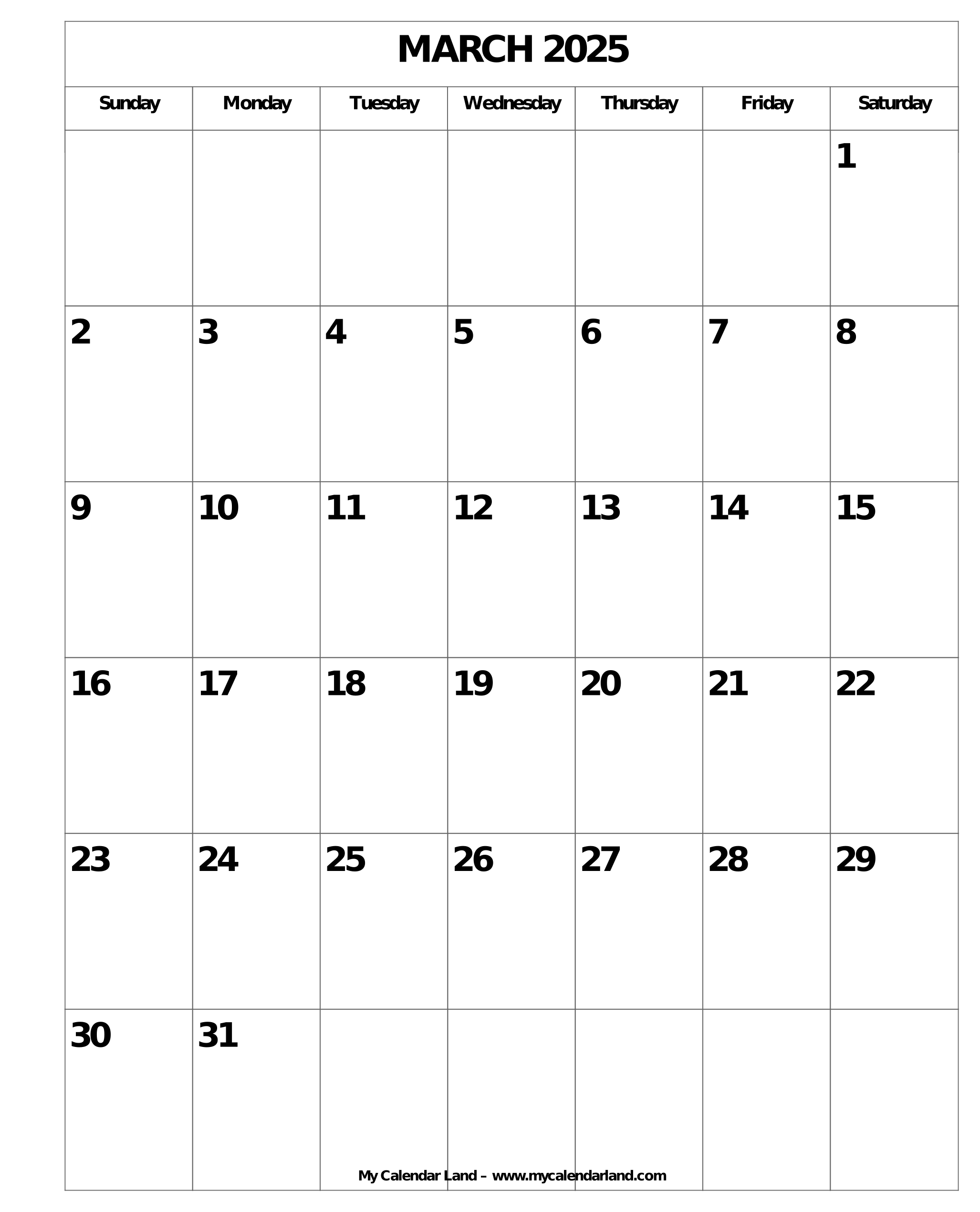 March Printable Calendar Blank