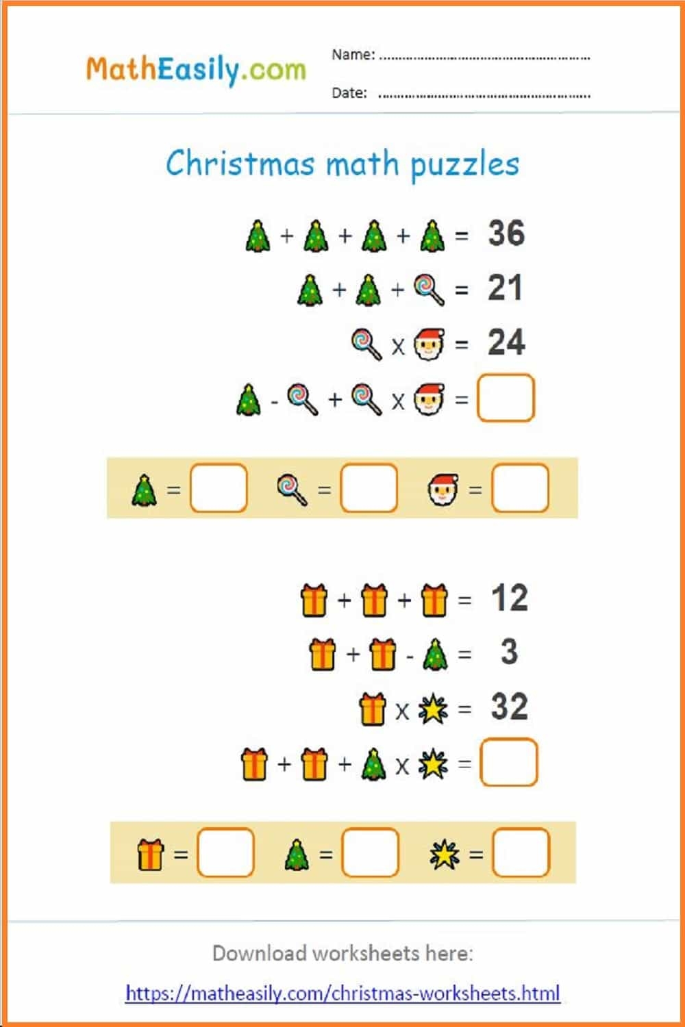 Free Printable Christmas Maths Worksheets