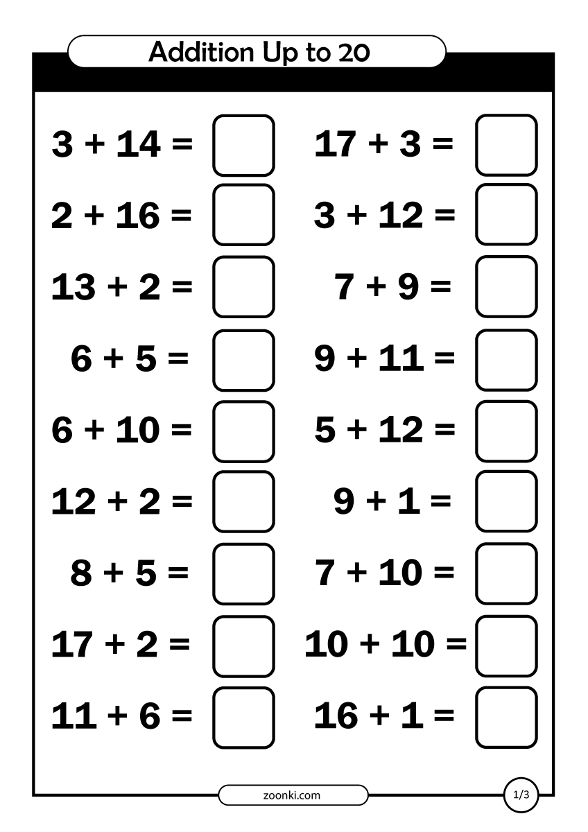 Math Exercise Addition Up To 20 Zoonki Worksheets Library
