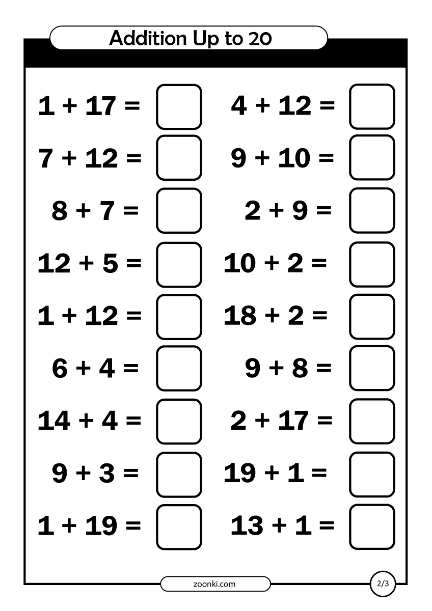 Math Exercise Addition Up To 20 Zoonki Worksheets Library
