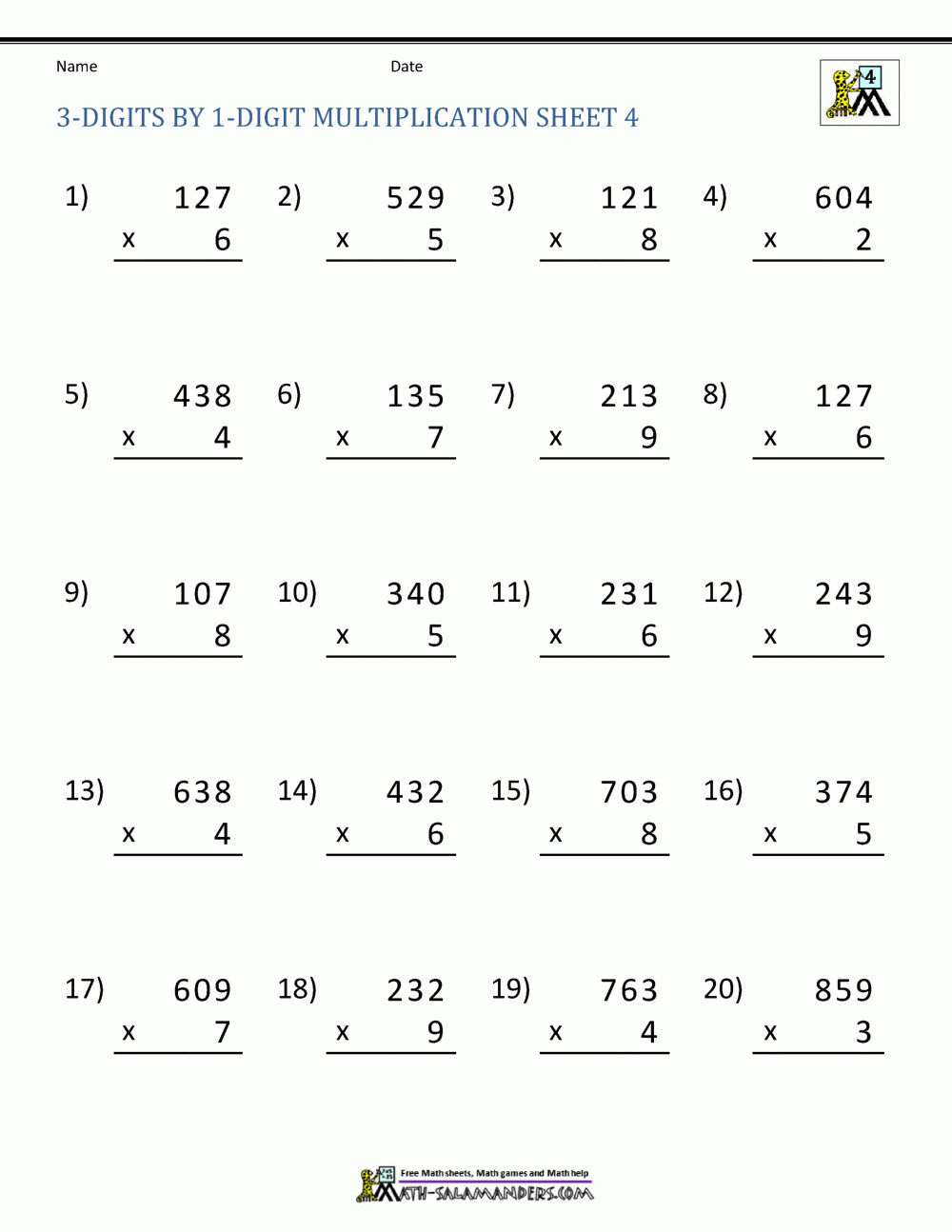 Printable Times Tables Worksheets 4th Grade
