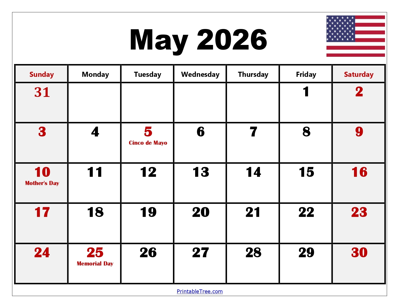 May 2026 Blank Calendar