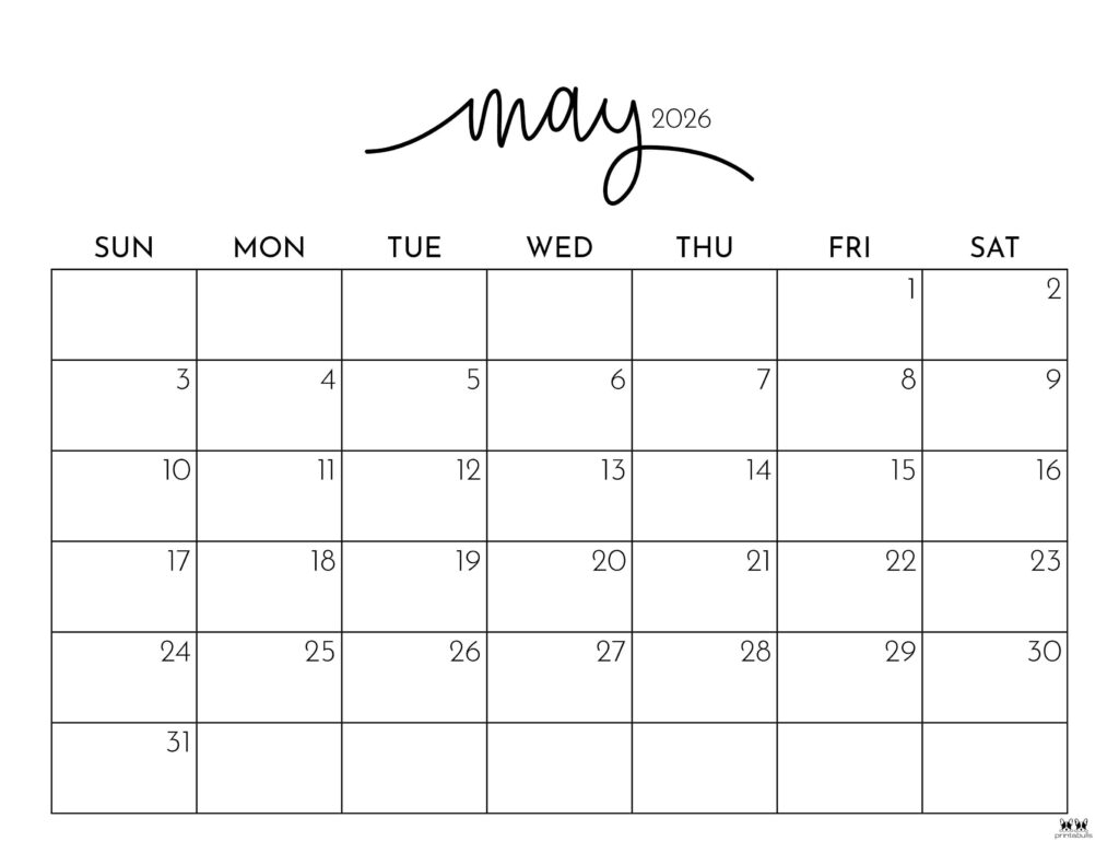 Free May Calendar 2026 Printable