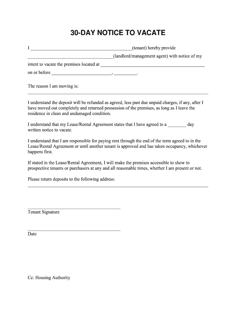 MCS 30 Day Notice To Vacate Form Fill Online Printable 
