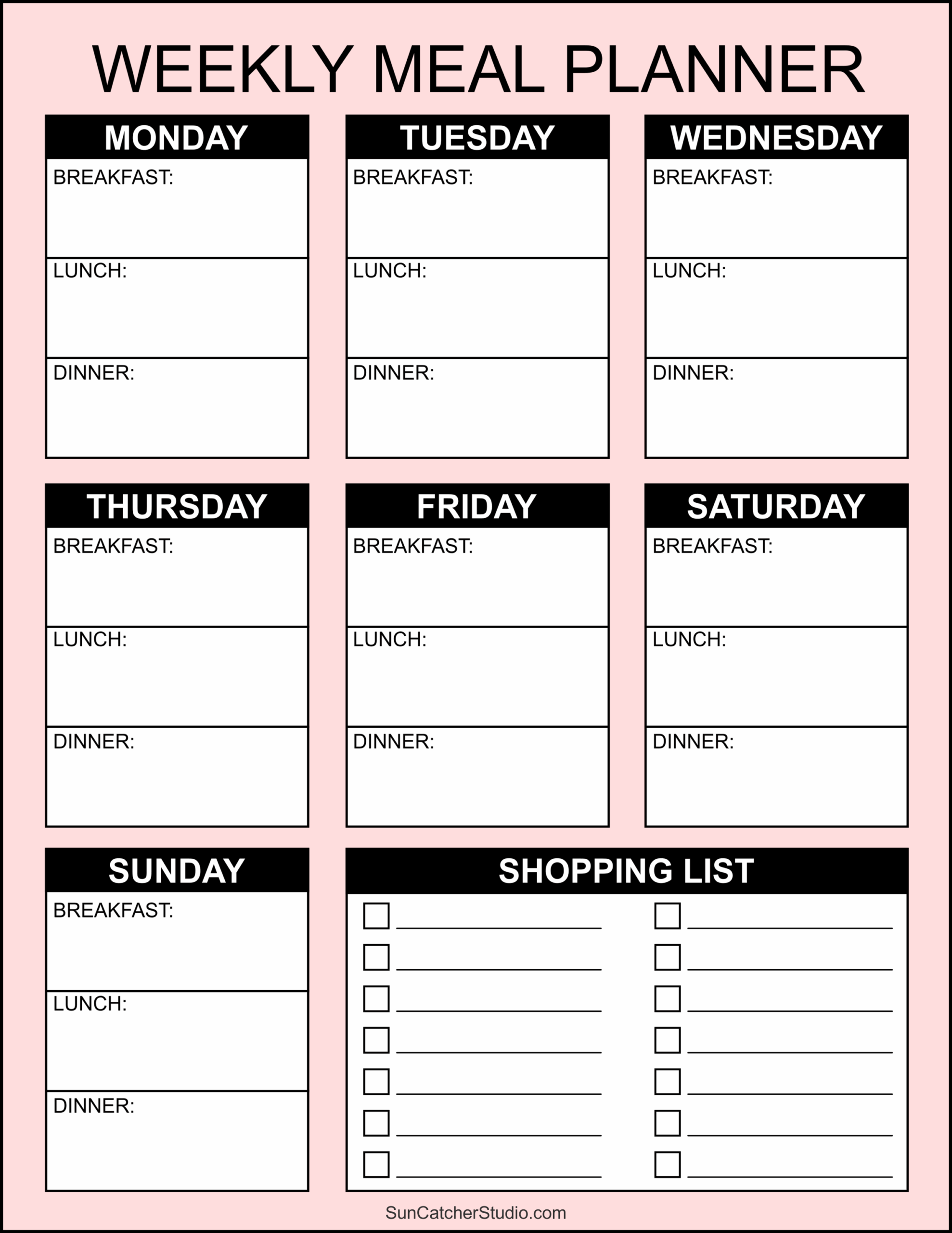 Free Printable Weekly Meal Planner Template With Grocery List