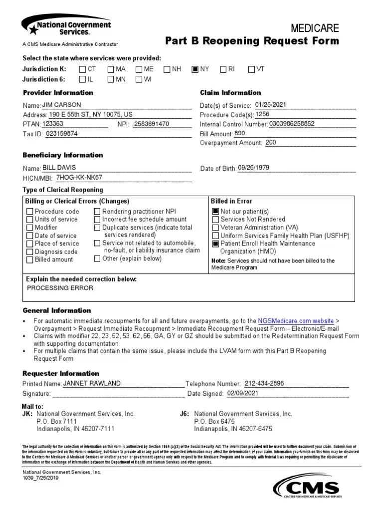 Medicare Part B Reopening Request Form PDF Medicare United 