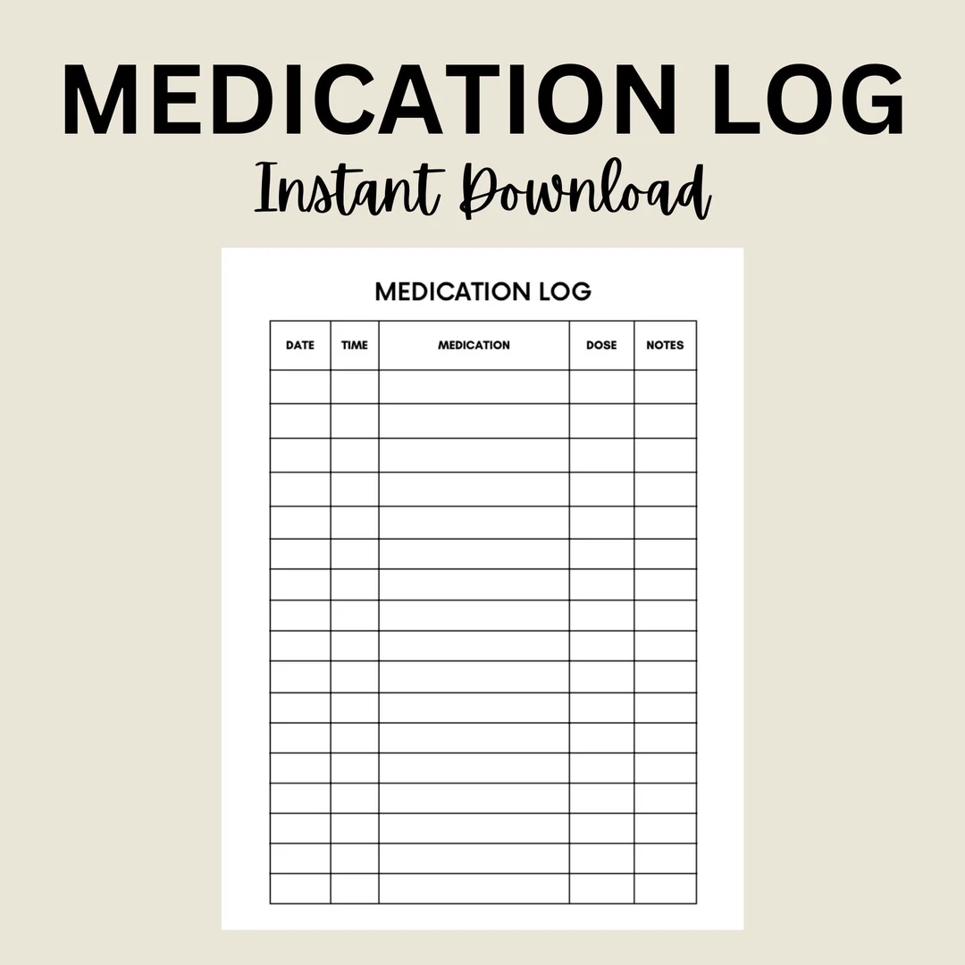 Medication Log Printable Medication Tracker Medication Chart Daily 