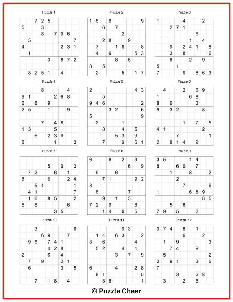 Sudoku Puzzles Printable Medium