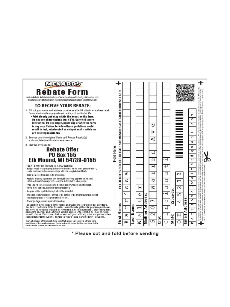 Menards Rebate PDF Rebate Marketing Receipt