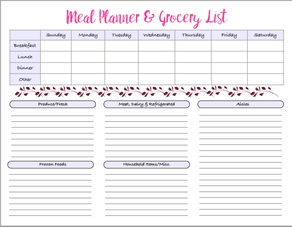 Menu amp Grocery Printables