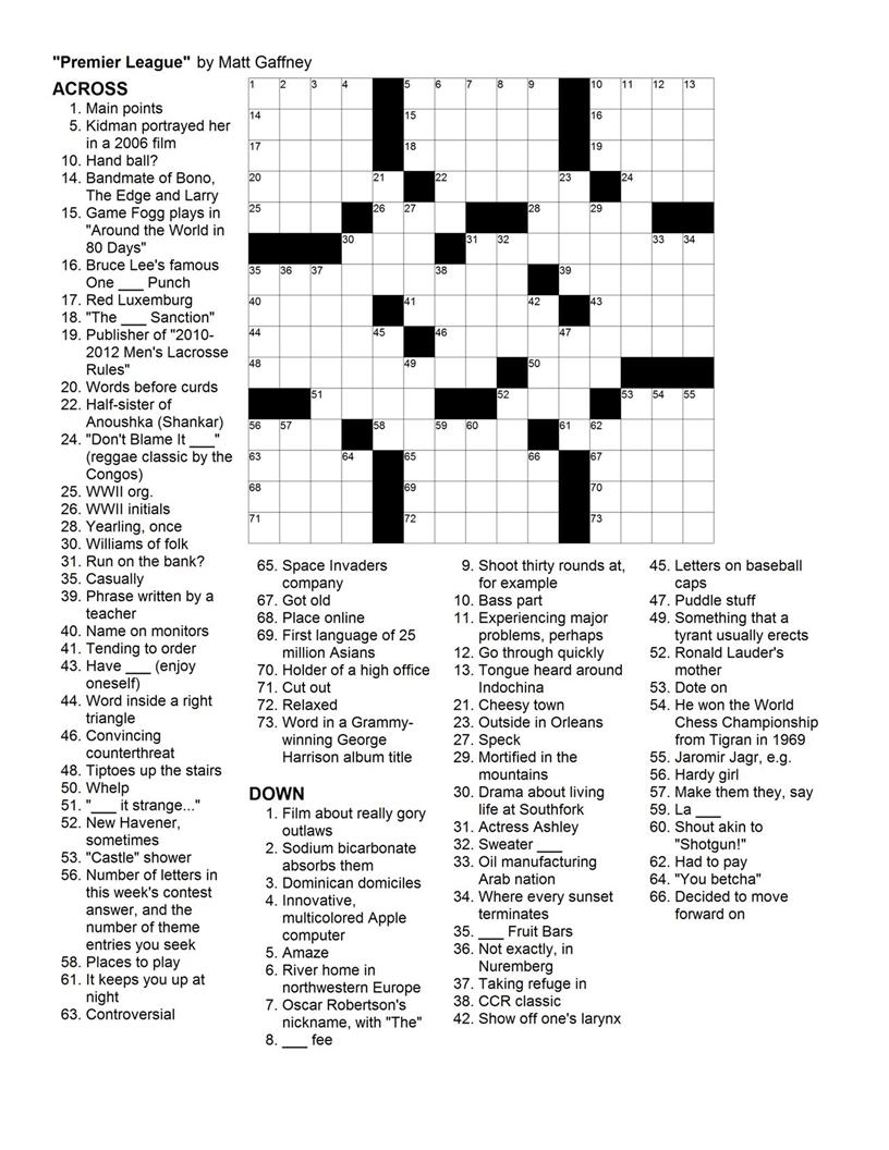 Premier Crossword Puzzles Free Printable