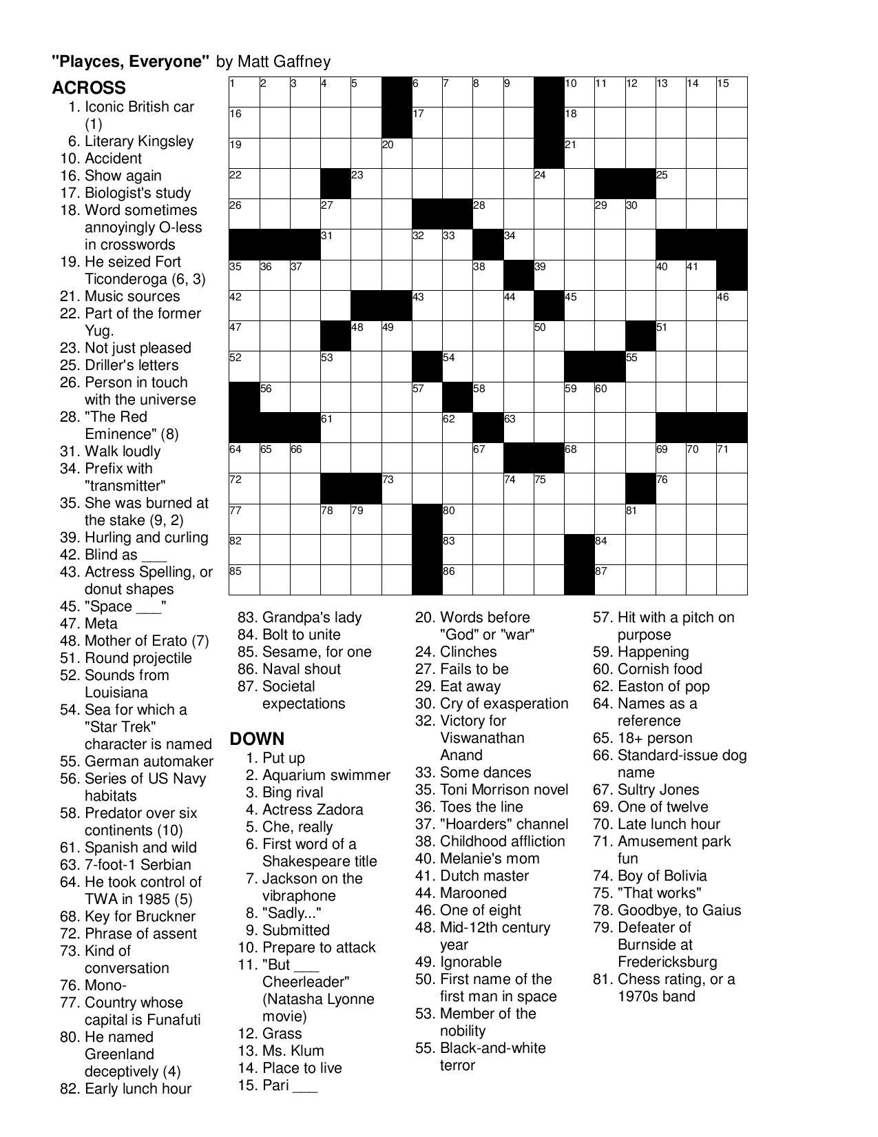 Bing Free Printable Crossword Puzzles