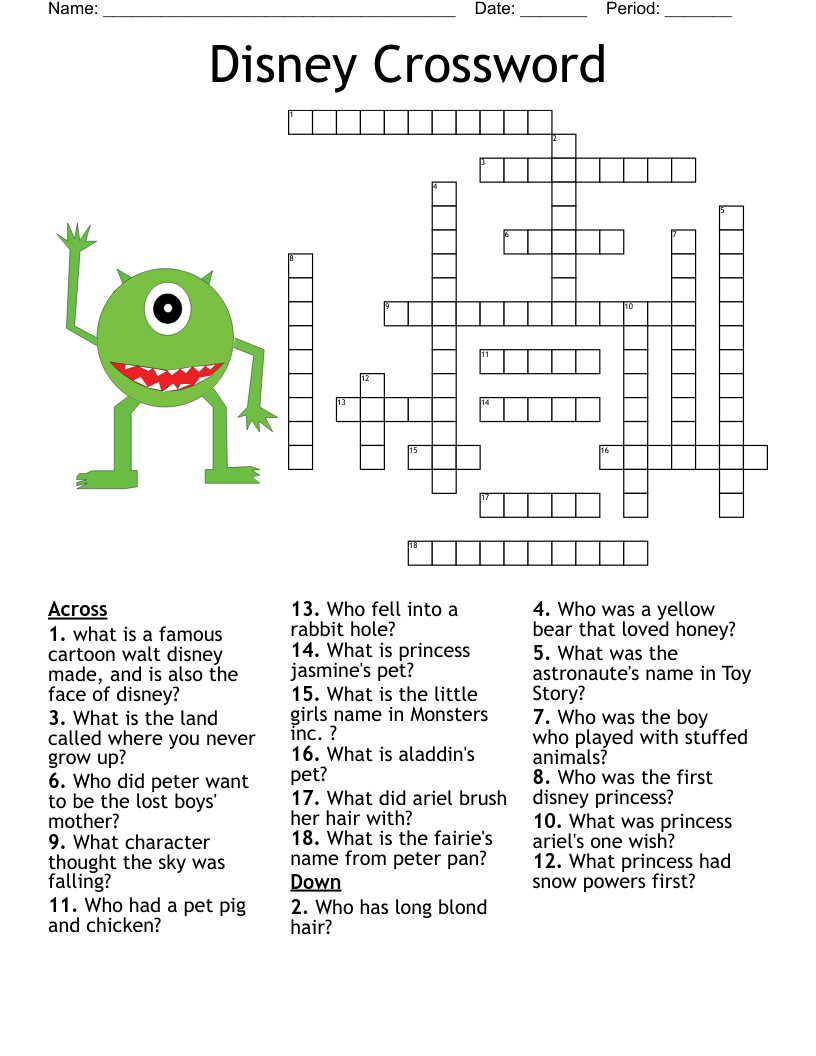 Mickey And Friends Crossword WordMint