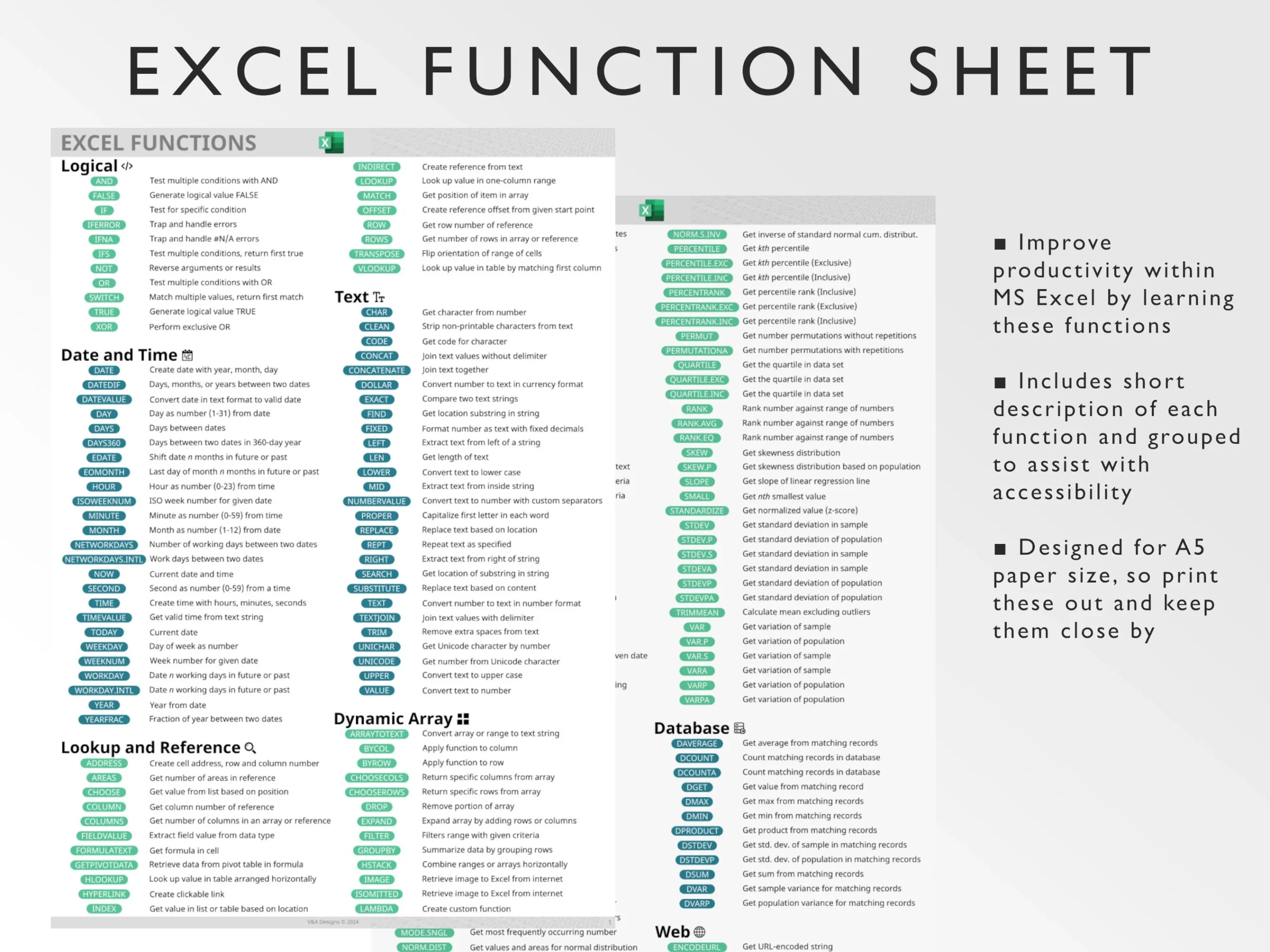 Microsoft Excel Functions Printable Excel Cheat Sheet Workbook 
