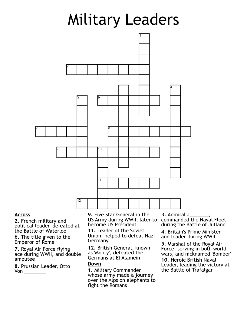 Military Leaders Crossword WordMint