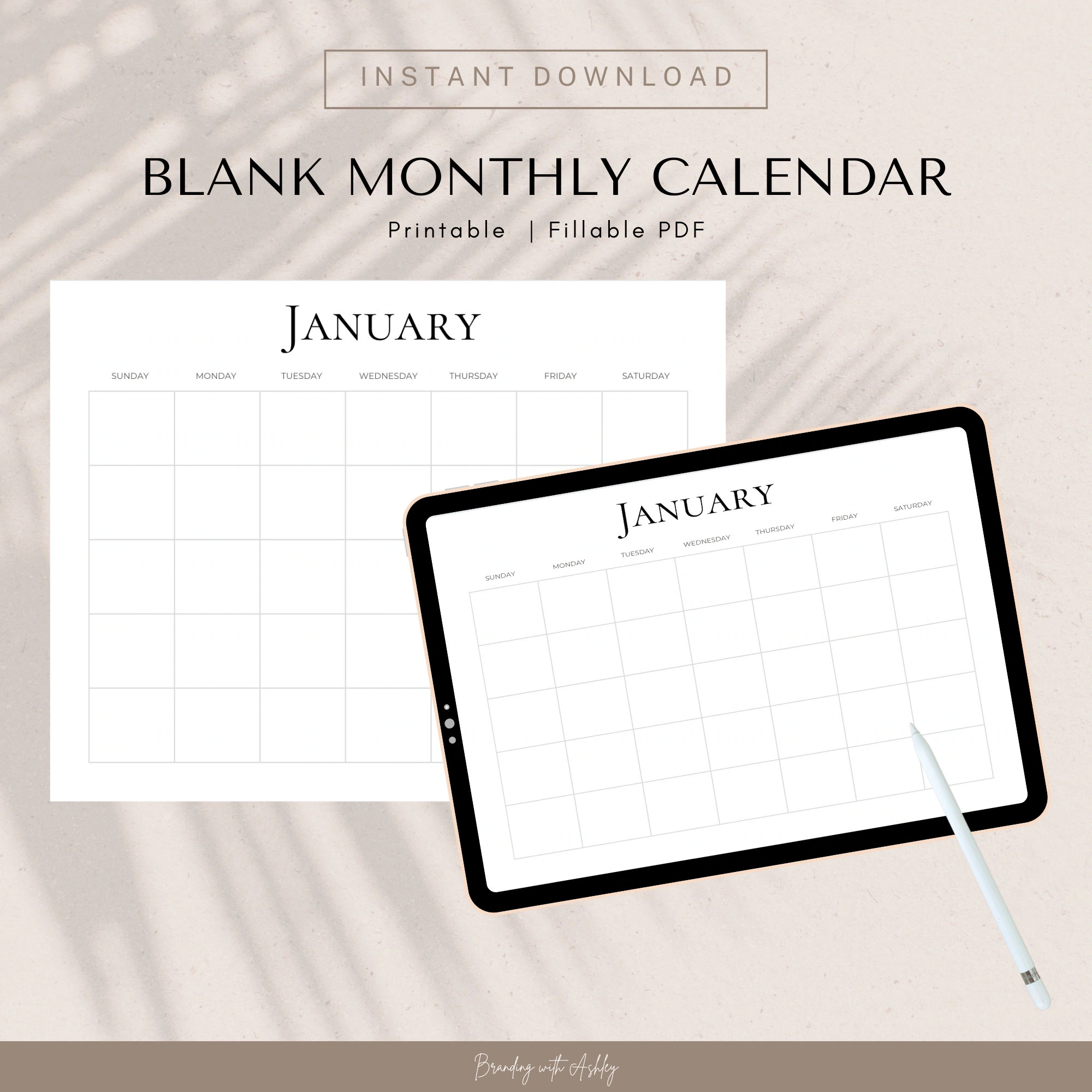 Printable Blank Month Calendar Earthtones