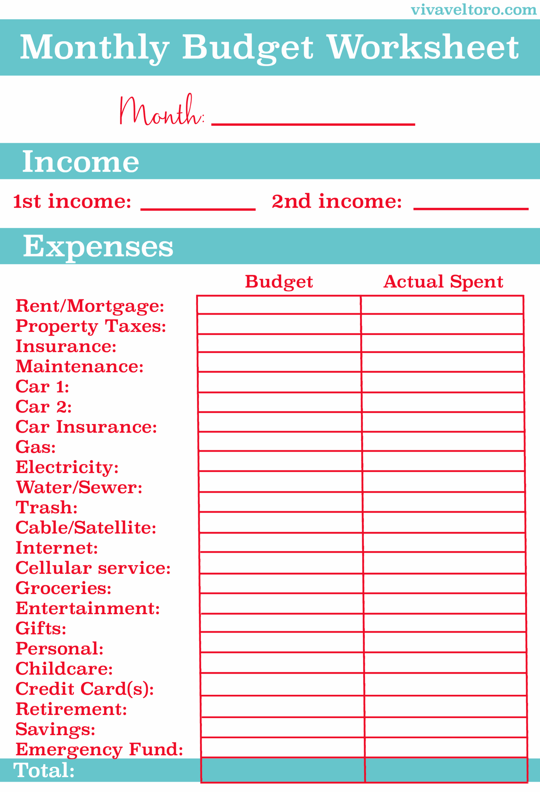 Free Printable Beginner Simple Budget Worksheet
