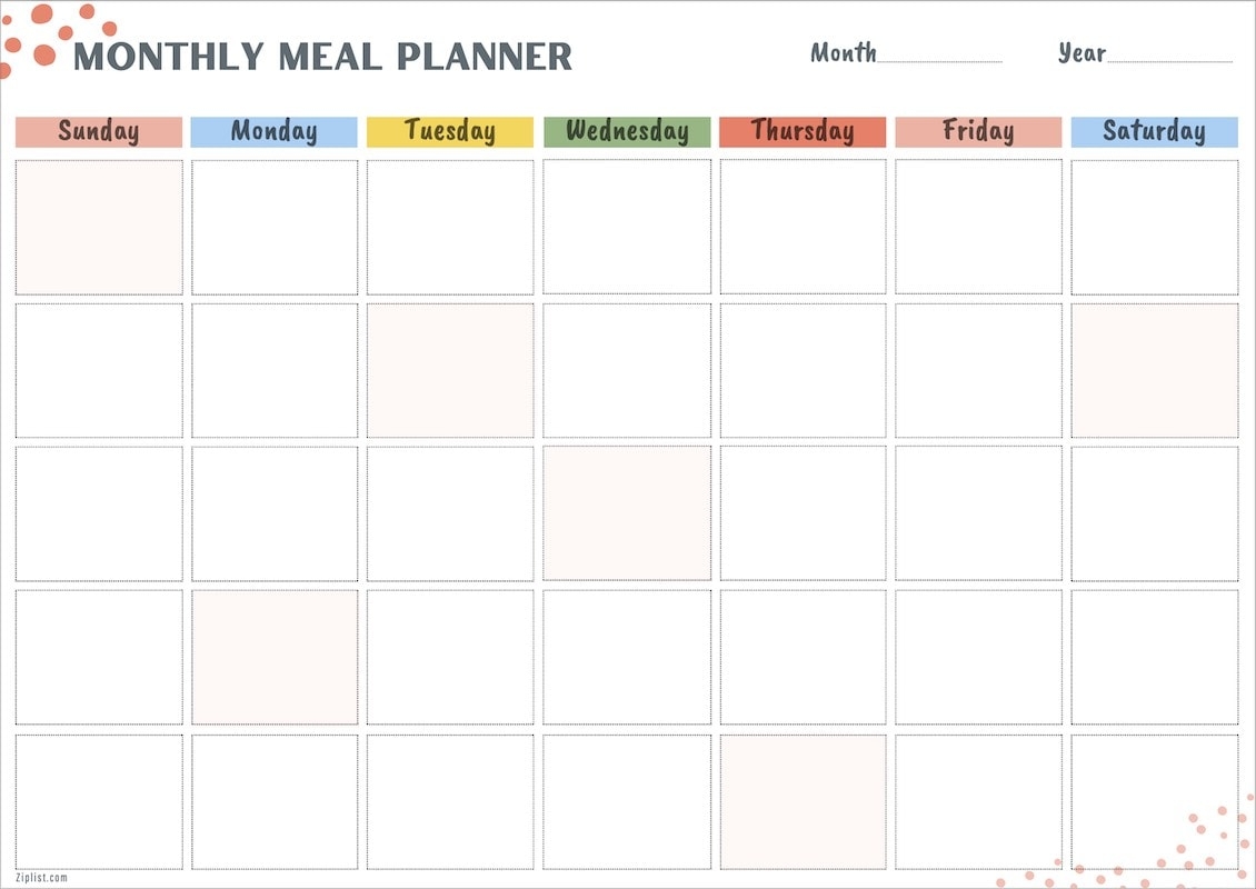 Printable Monthly Meal Planner Template Pdf