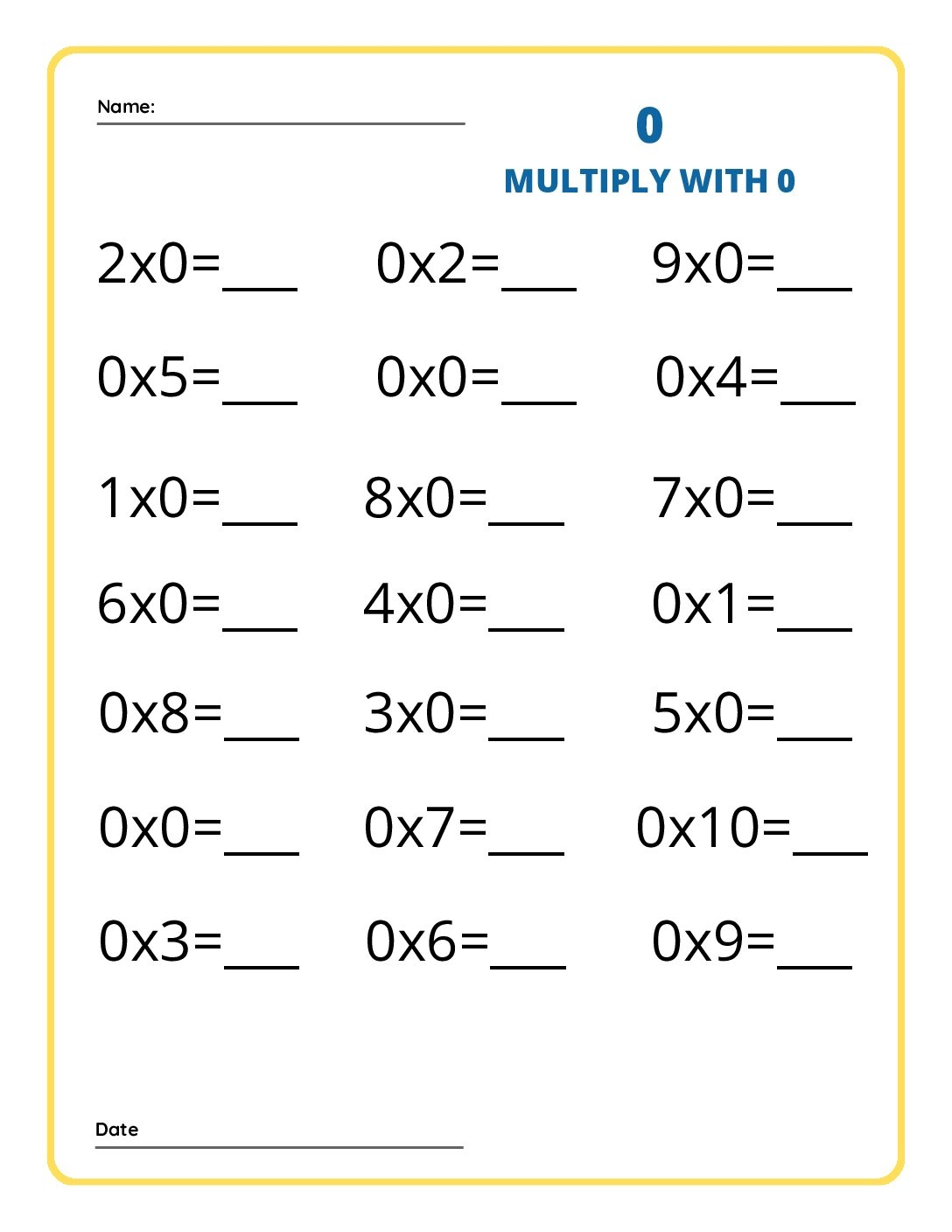 0 And 1 Multiplication Worksheets Printable