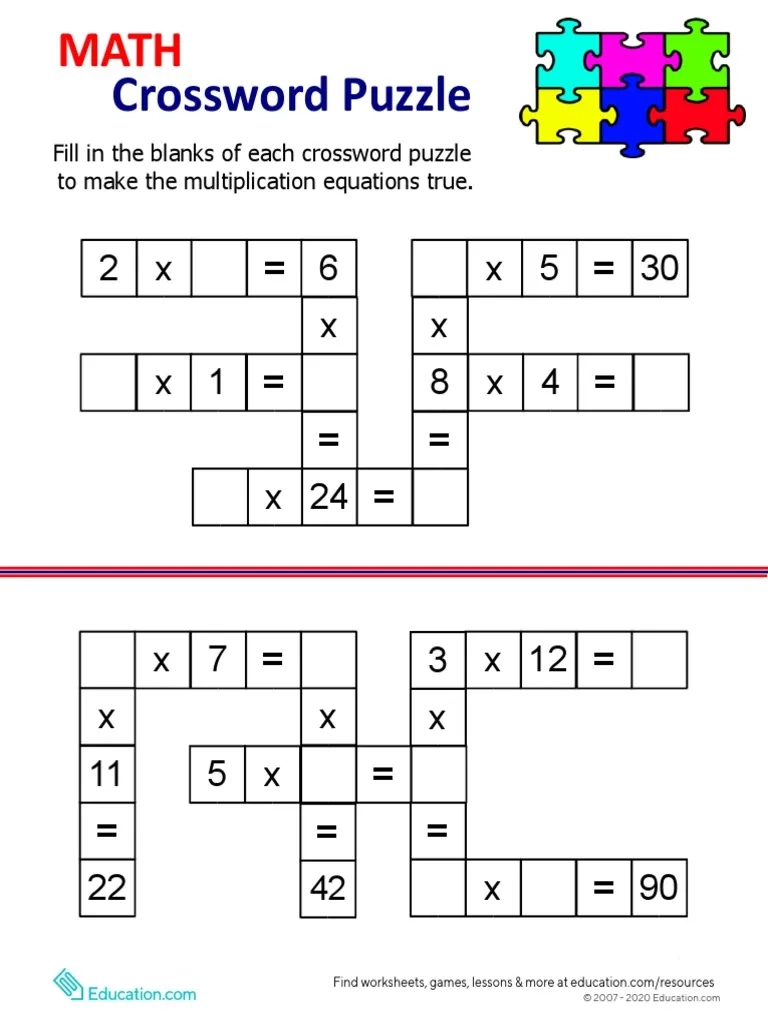 Multiplication Crossword PDF