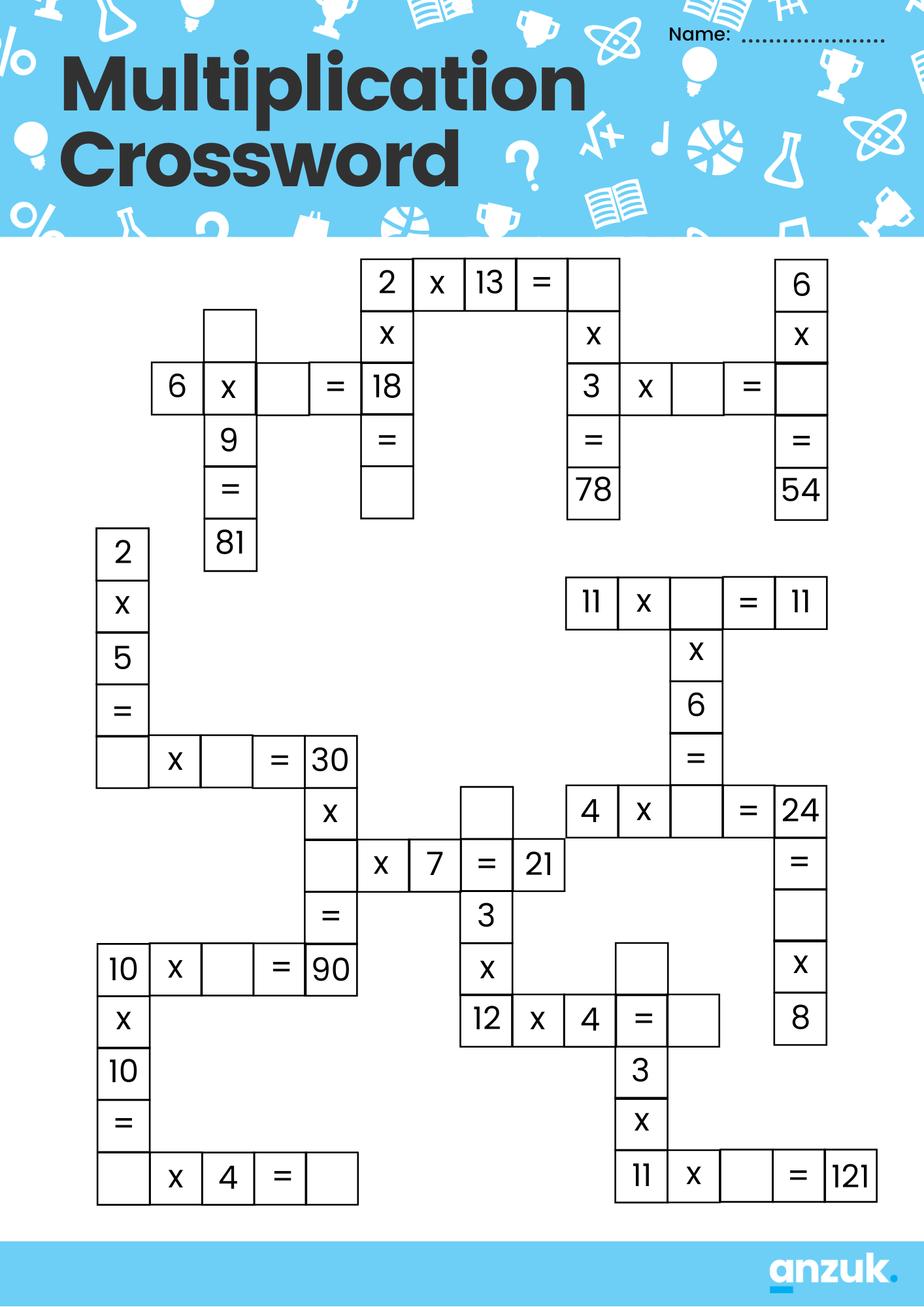 Printable Multiplication Crossword Puzzles