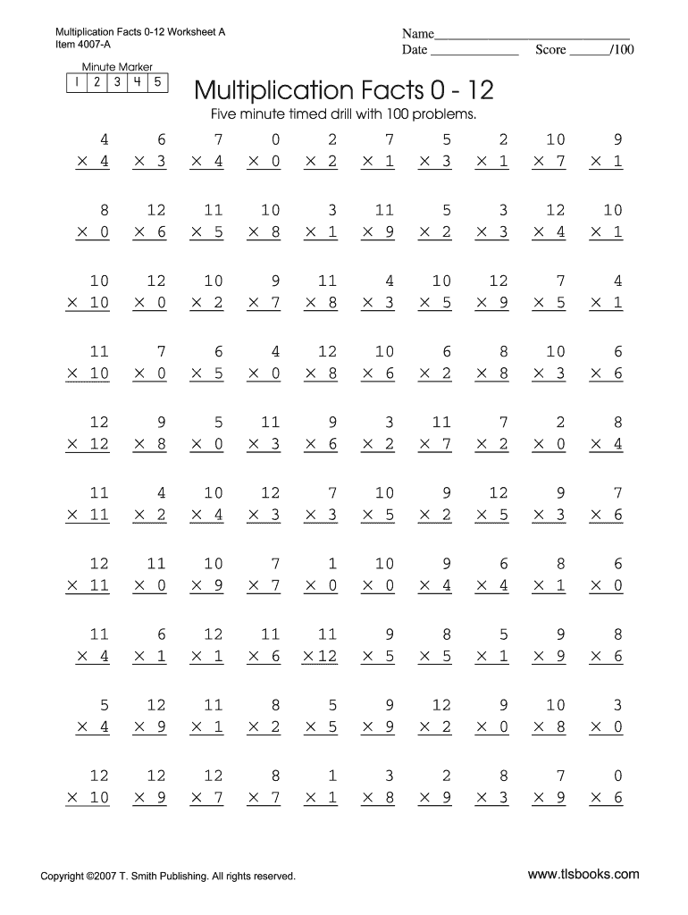 Multiplication Facts 0 12 Printable Pdf Fill Out amp amp Sign 