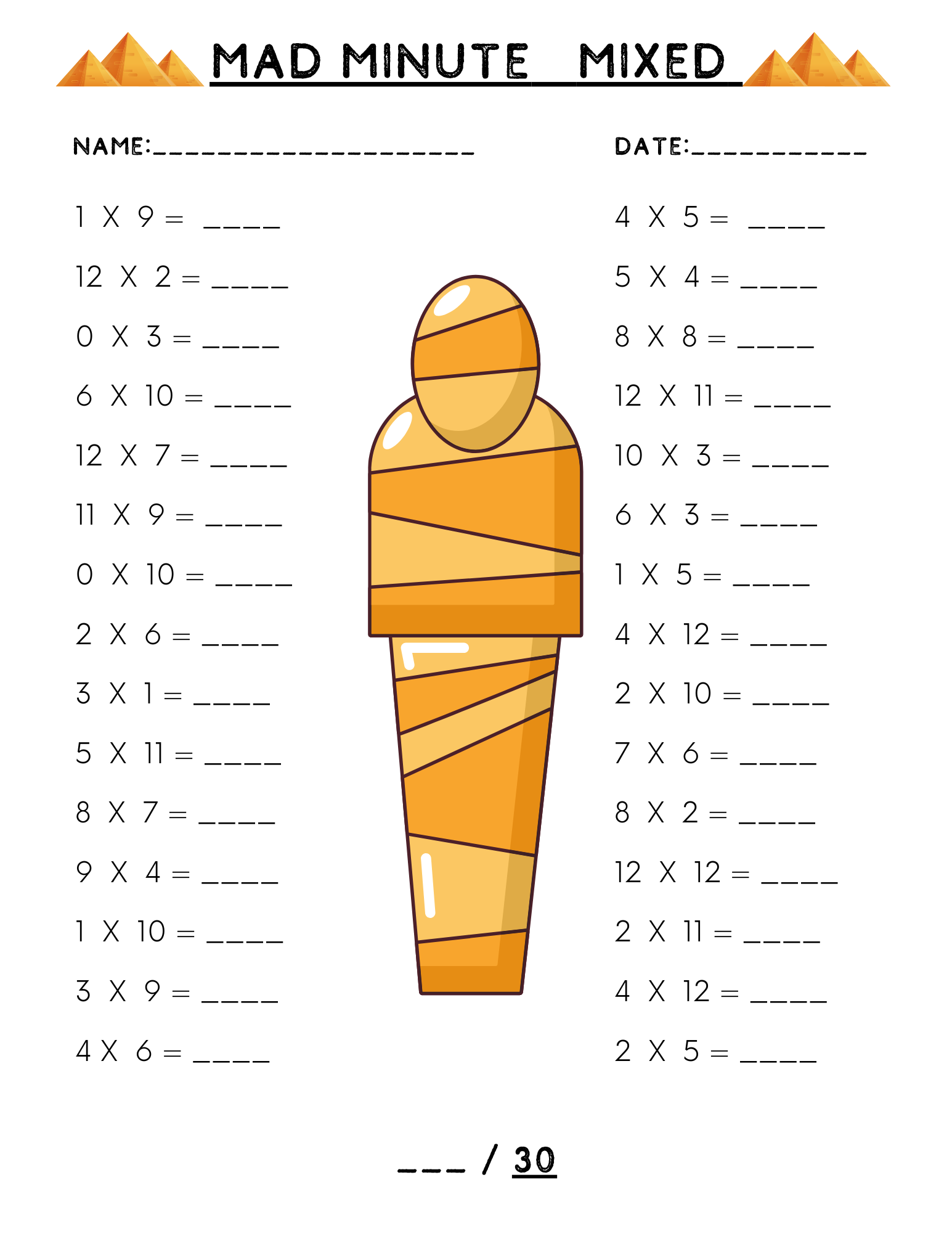 Mad Minute Worksheets Printable