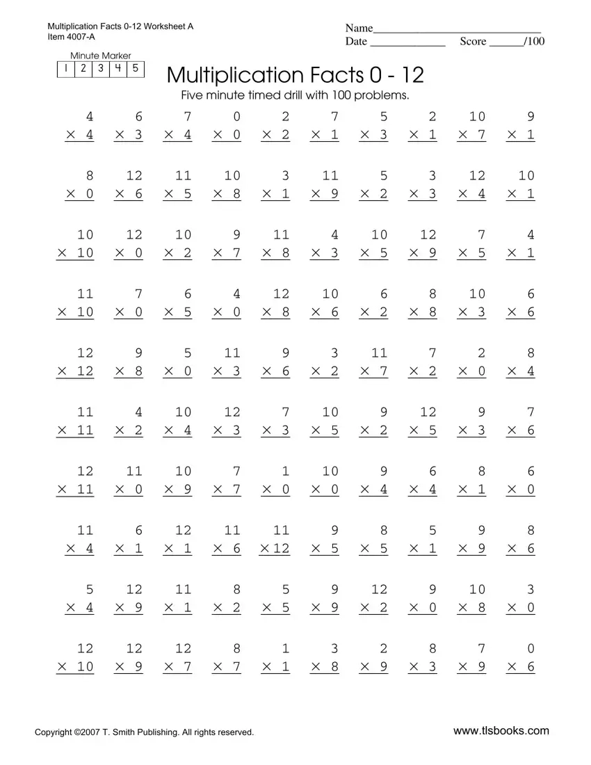 Multiplication Timed Test 0 12 Fill Out Printable PDF Forms Online