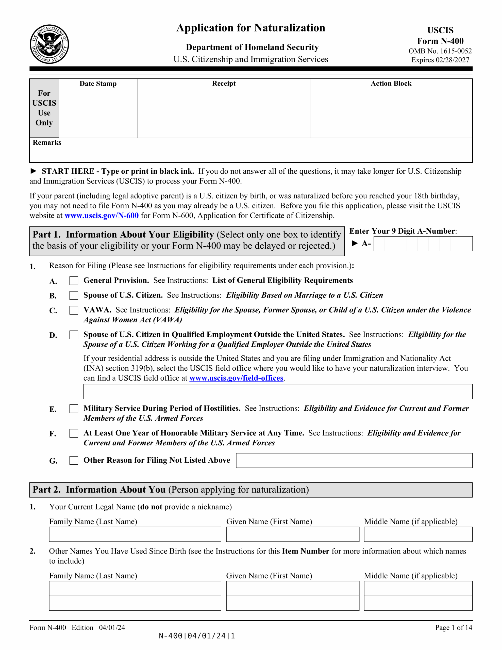 N 400 Form 2024 2025 Fill Edit And Download PDF Guru