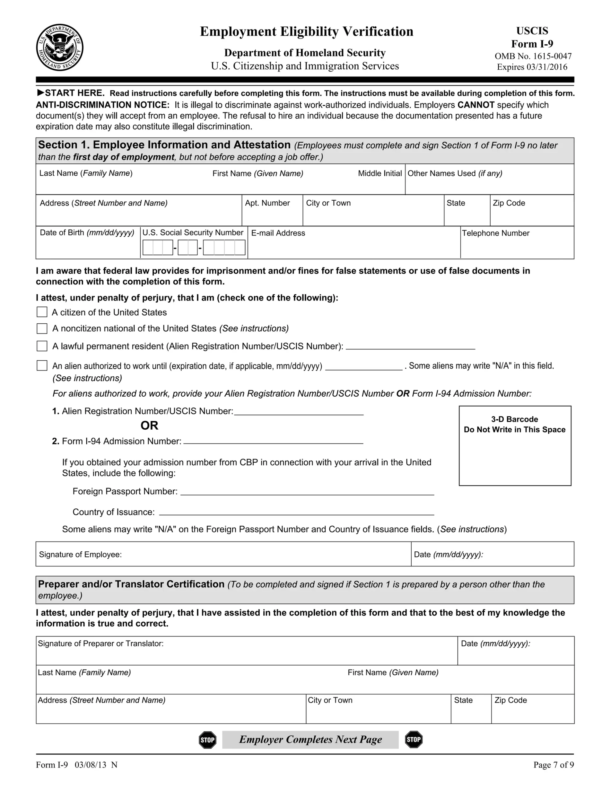 New 2013 Form I 9 PDF
