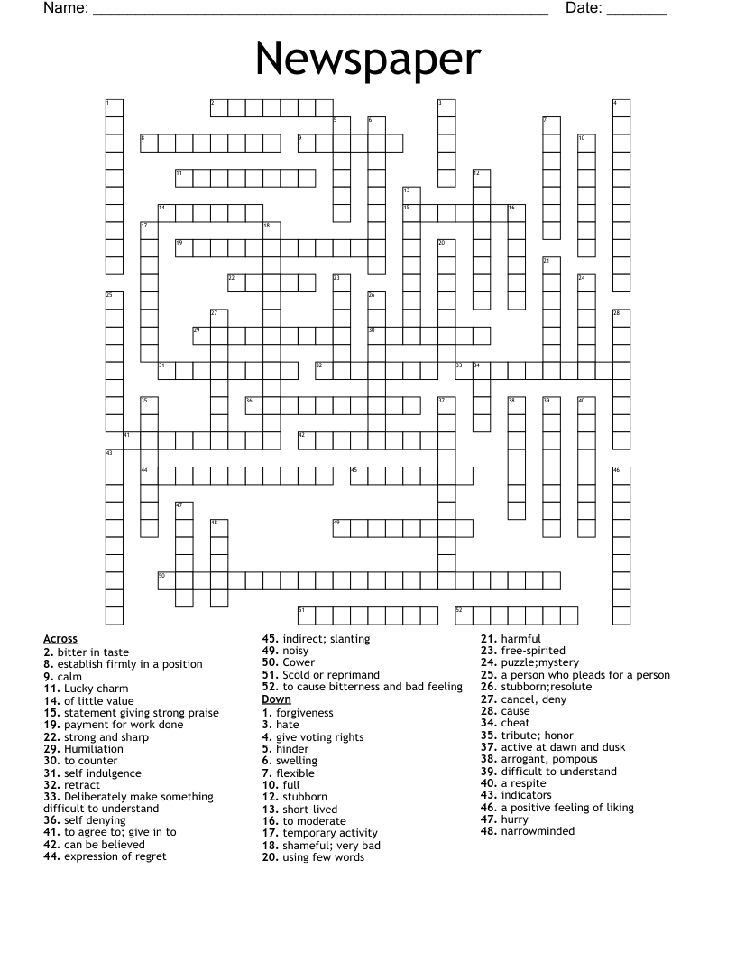 Crosswords Puzzles In Newspapers Printable