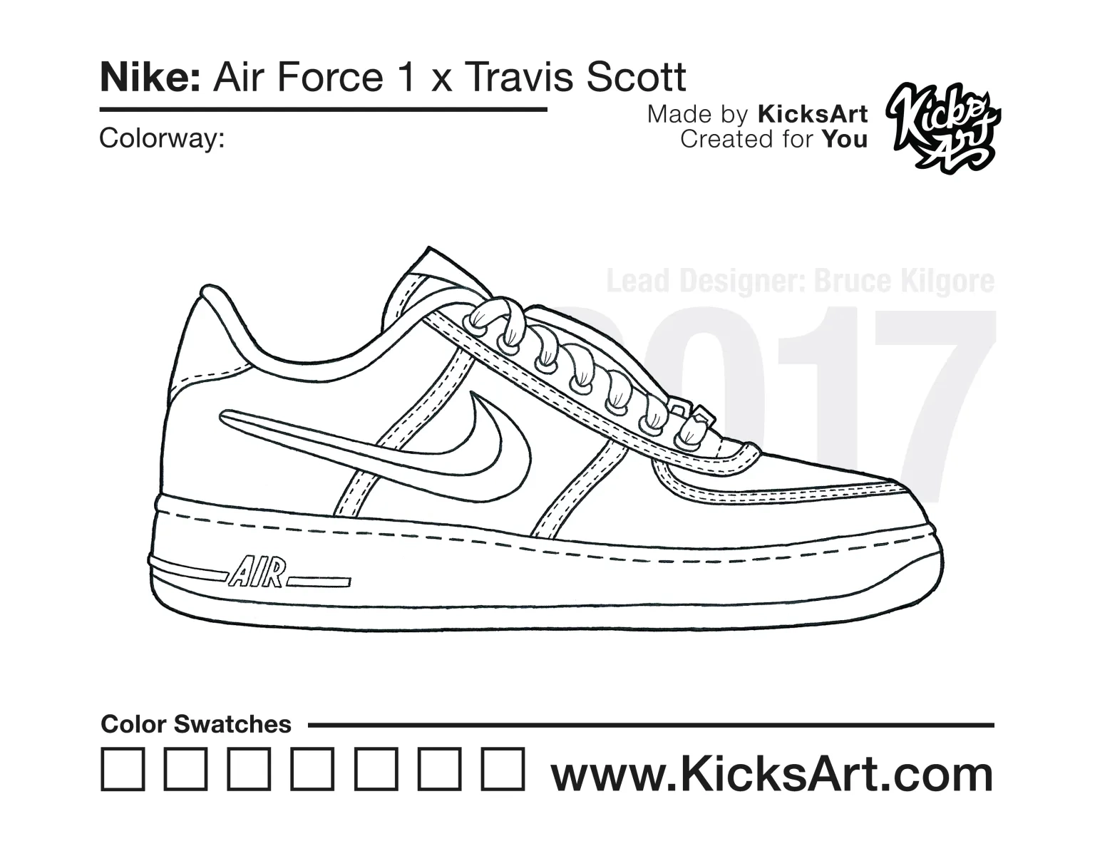 Nike Air Force 1 Low Sneaker Coloring Pages Created By KicksArt