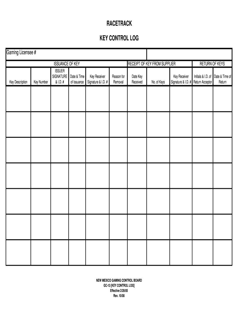 Printable Key Log Template