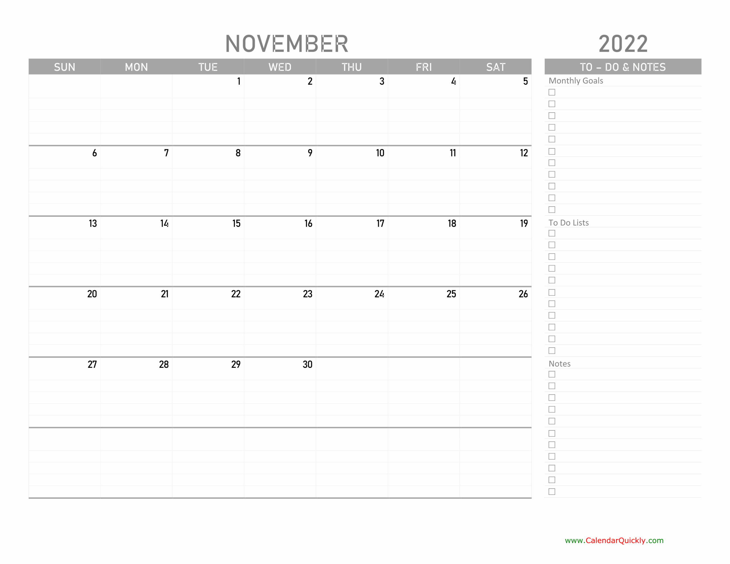 November 2022 Calendar With To Do List Calendar Quickly