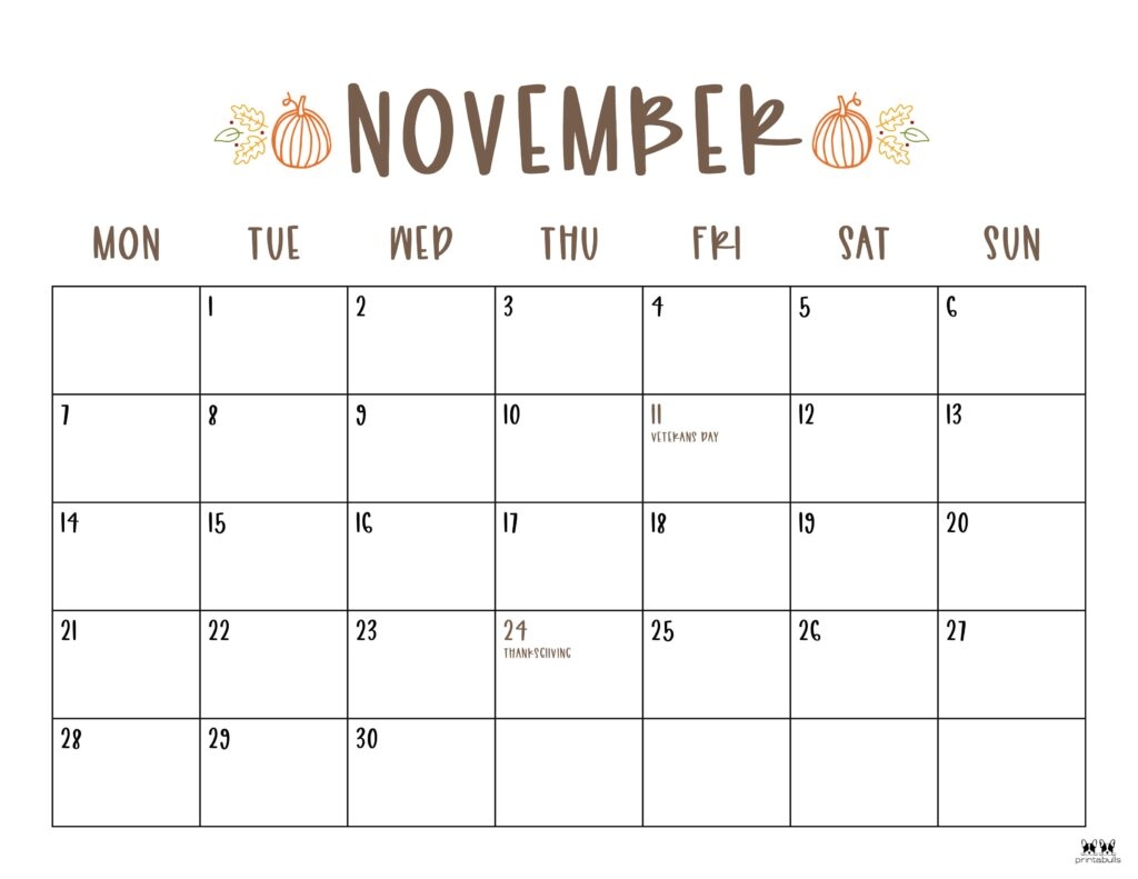 November 2022 Calendars 50 FREE Printables Printabulls