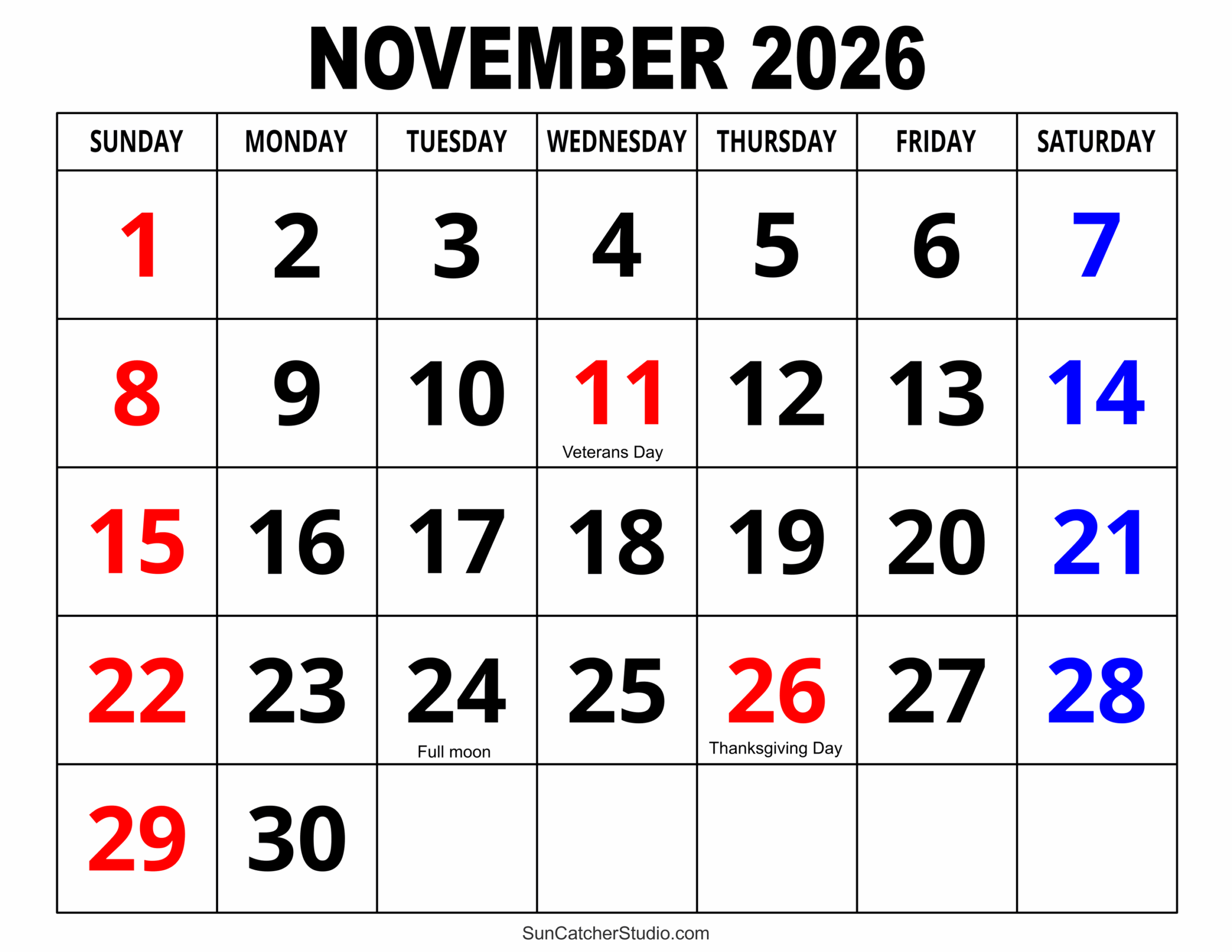 November 2026 Calendar Free
