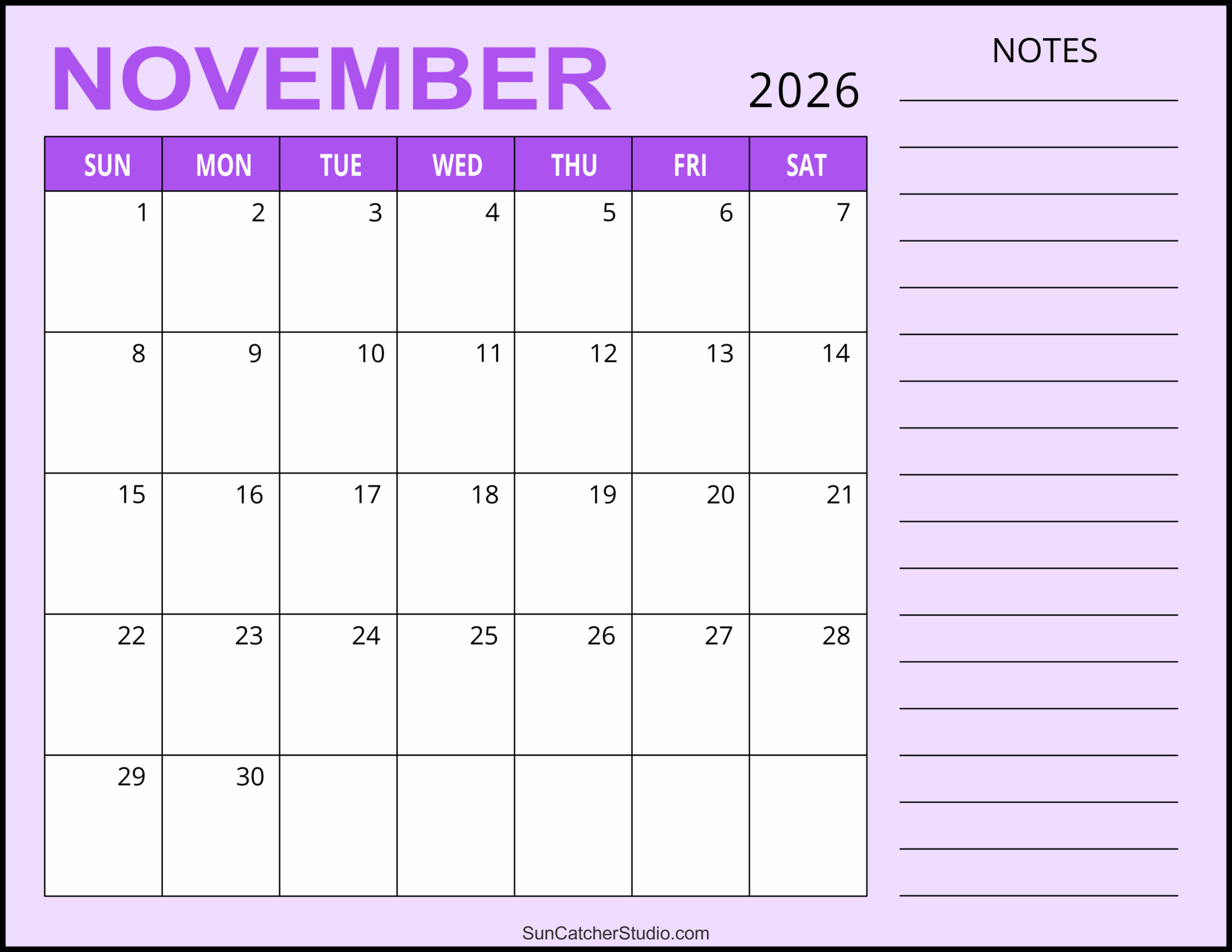Blank Calendar Printable November 2026