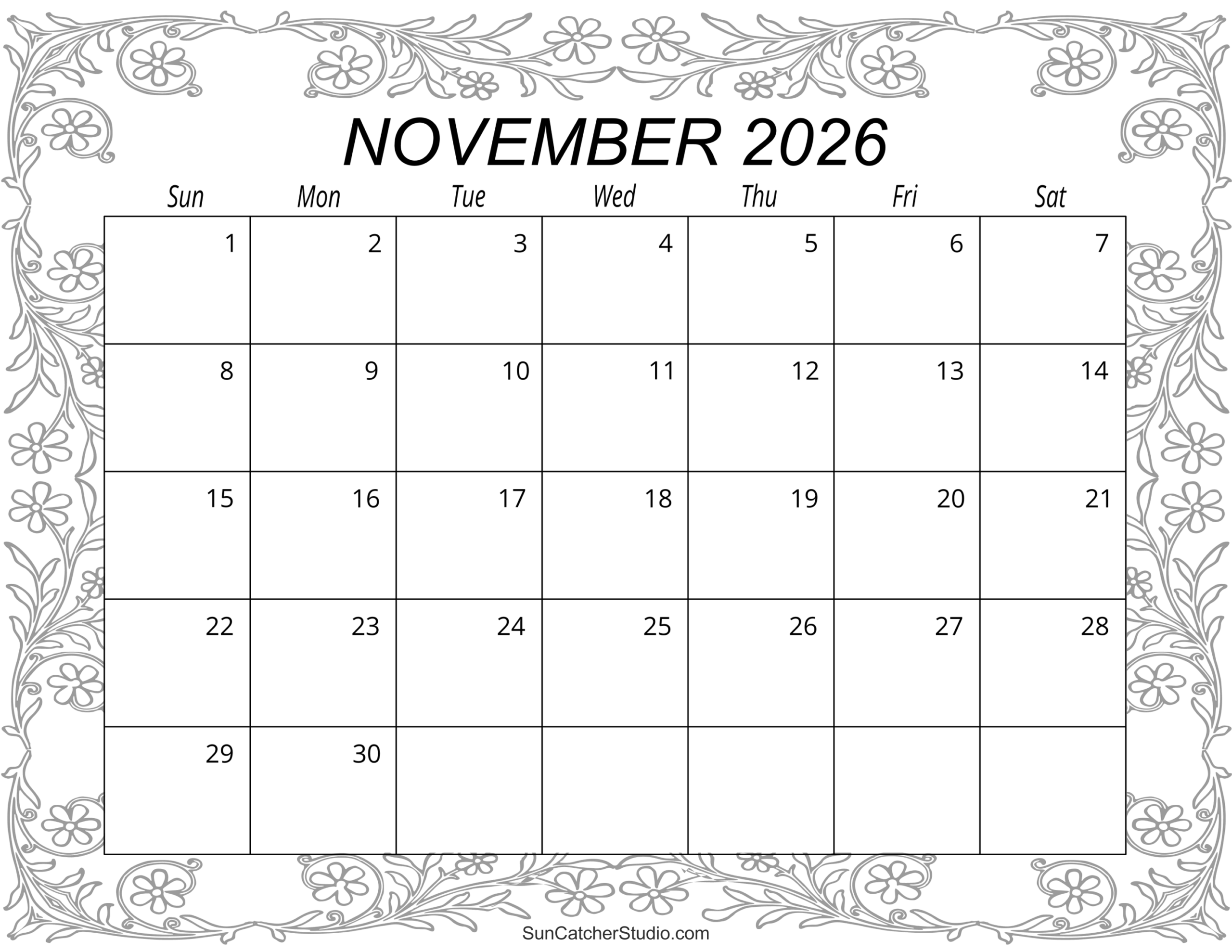 Free Printable Calendar November 2026 Calendar