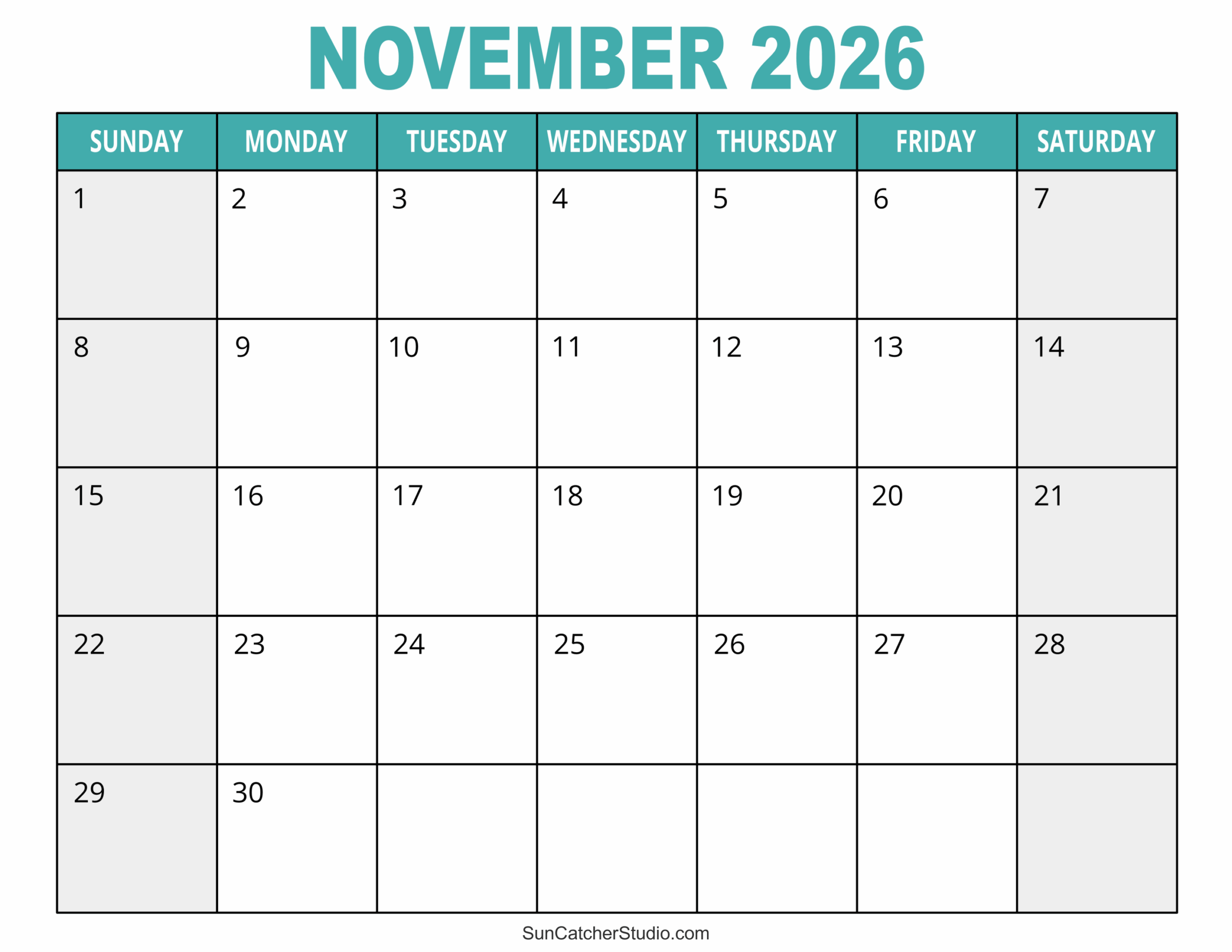 Printable Calendar November 2026 For Kids
