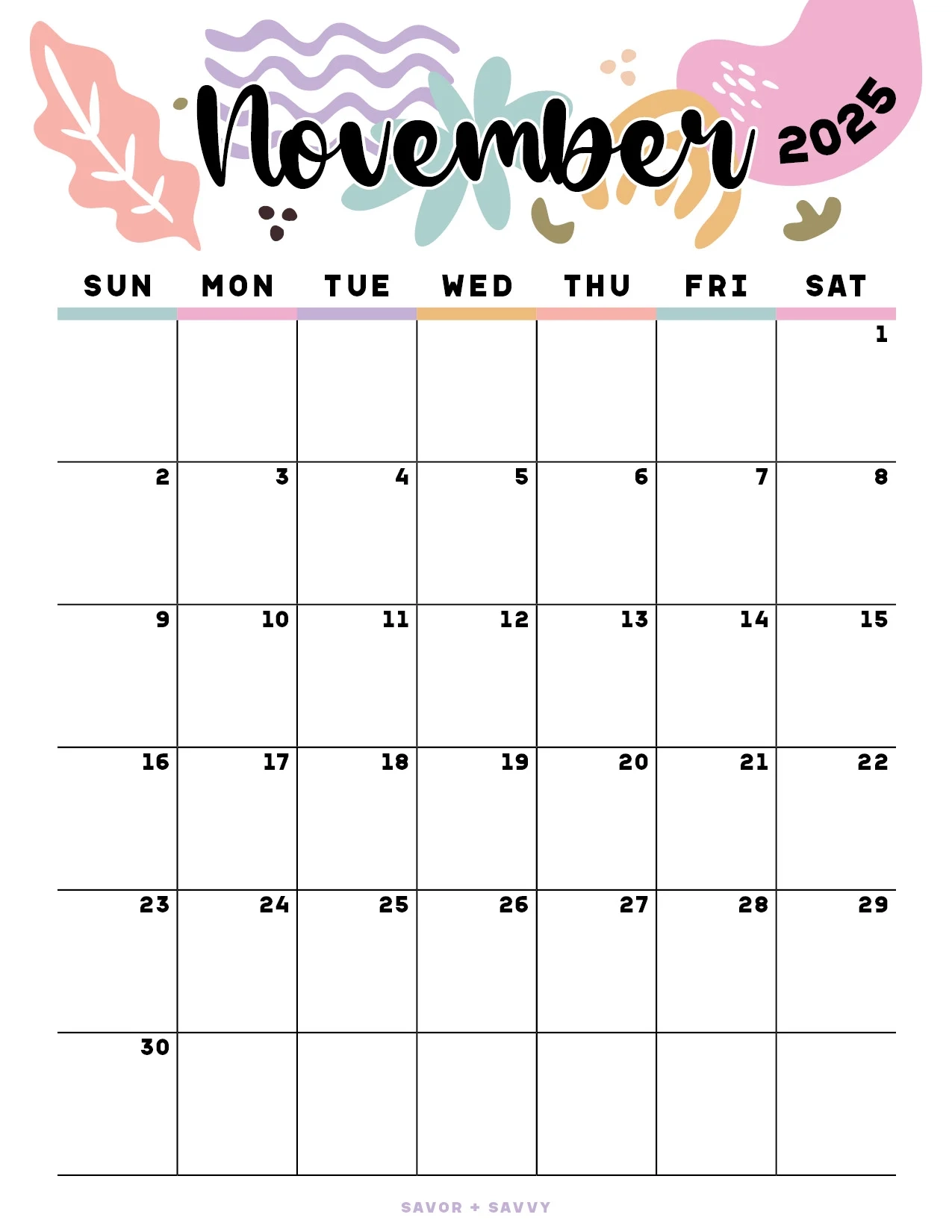 November 2026 Calendar Templates 14 Free Printables Savor Savvy