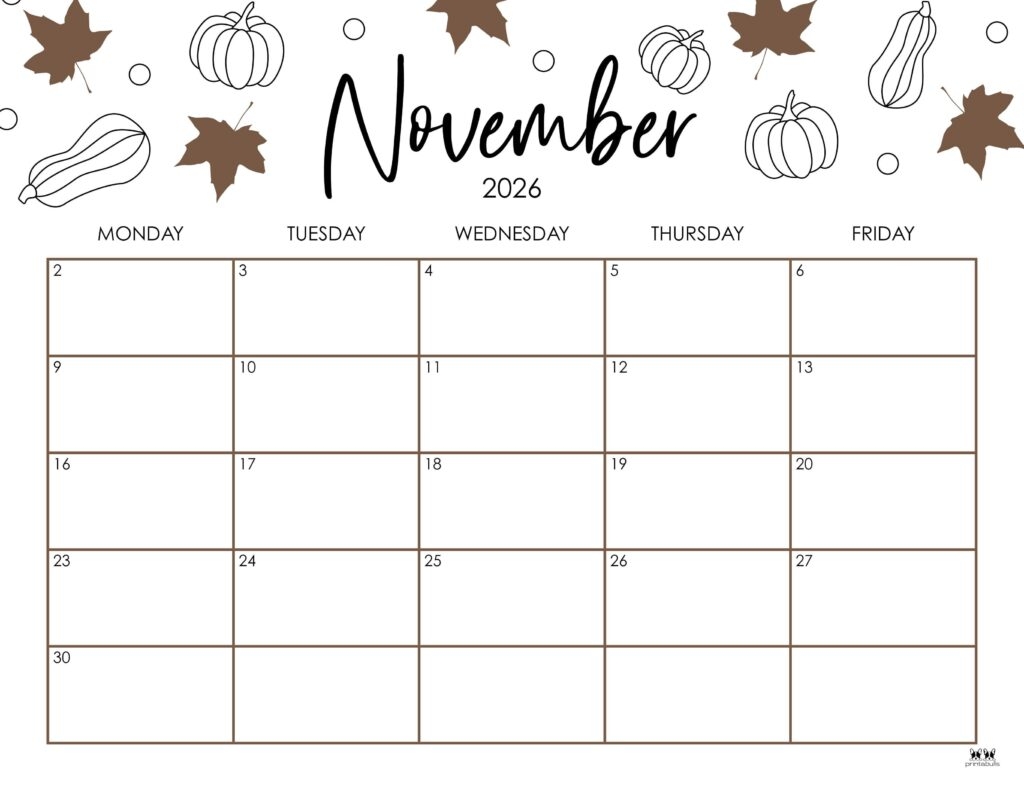 November 2026 Calendars 123 FREE Printables Printabulls