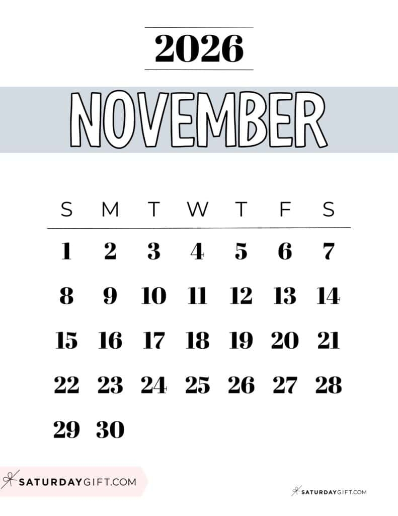 Printable Calendar For November 2026 Menu