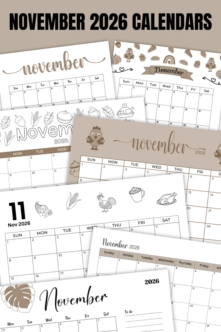 November 2026 Calendars 40 Free Printable PDF
