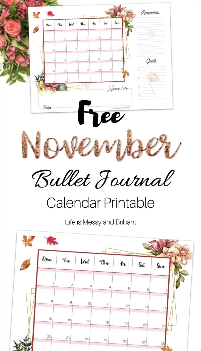 November Calendar Printable November Bullet Journal Calendar