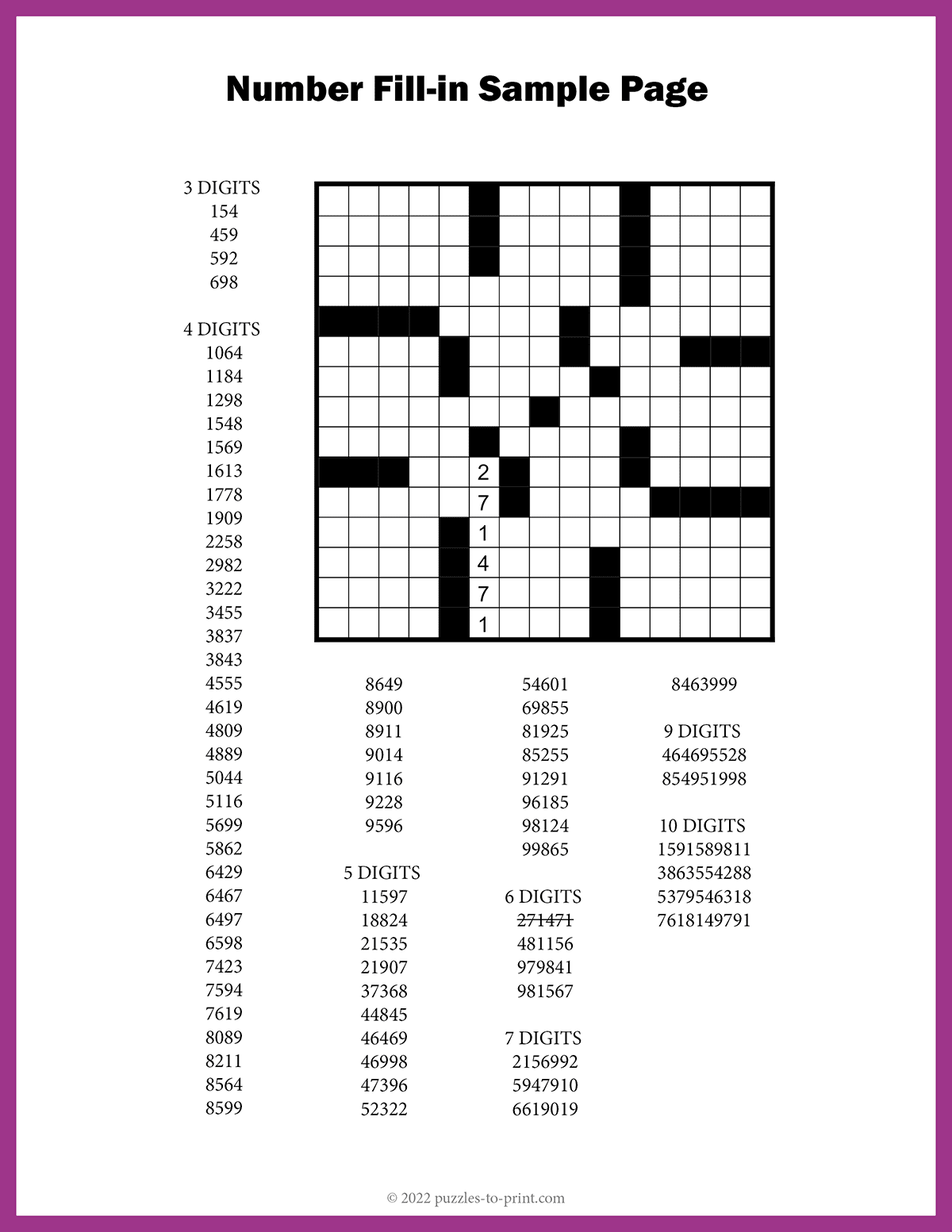 Free Printable Number Fill In Puzzles Pdf