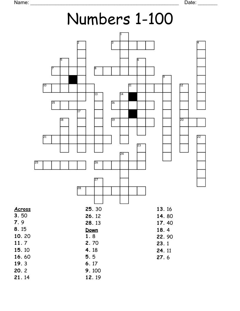 Number Crossword Puzzles Printable Adult