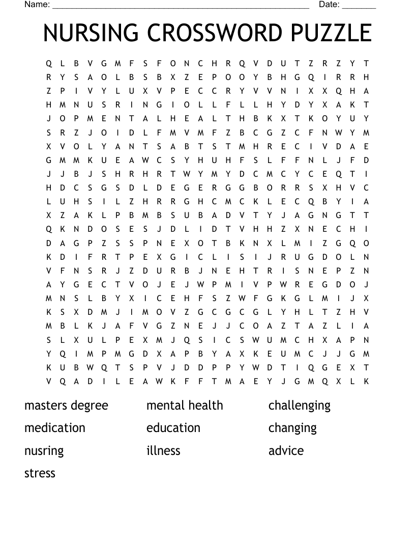 Nursing Crossword Puzzles Printable